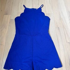 Aqua Blue Sleeveless Jumpsuit with Scalloped Hem